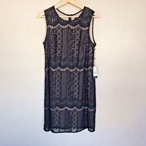 NWT Adrianna Papell Women's Black Lace Shift Dress